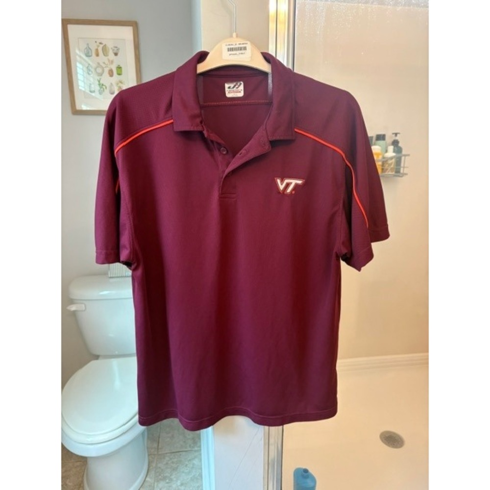 J America Virginia Tech Hokies Polo Men's L Maroon VT NCAA Performance Shirt